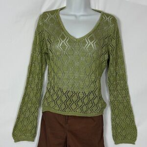 Worthington Women’s Blouse Olive Green V-Neck Top Size large.